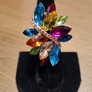 Blue and Yellow Floral Ring with Crystal Accents